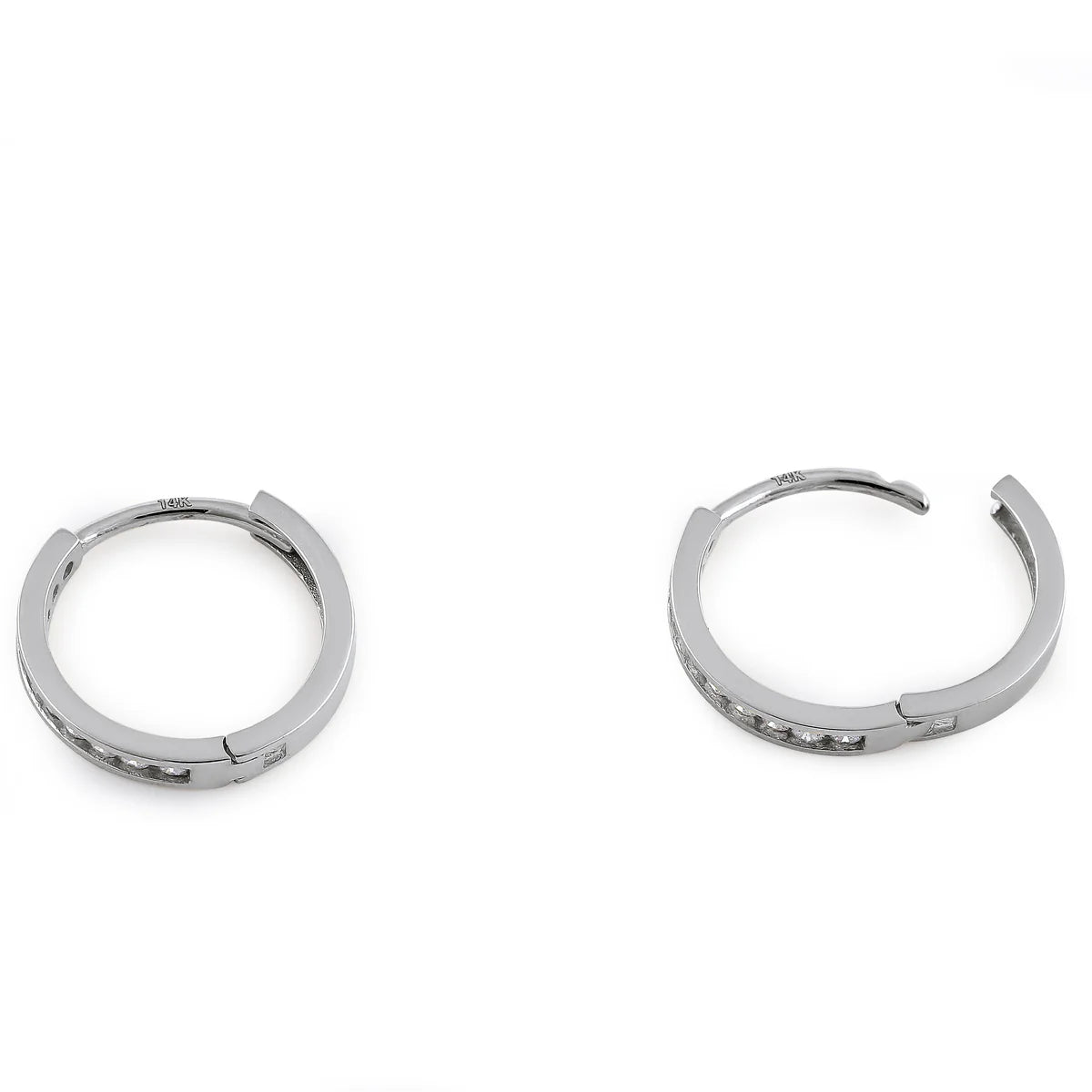 14K White Gold Small Diamond Hoop Earrings