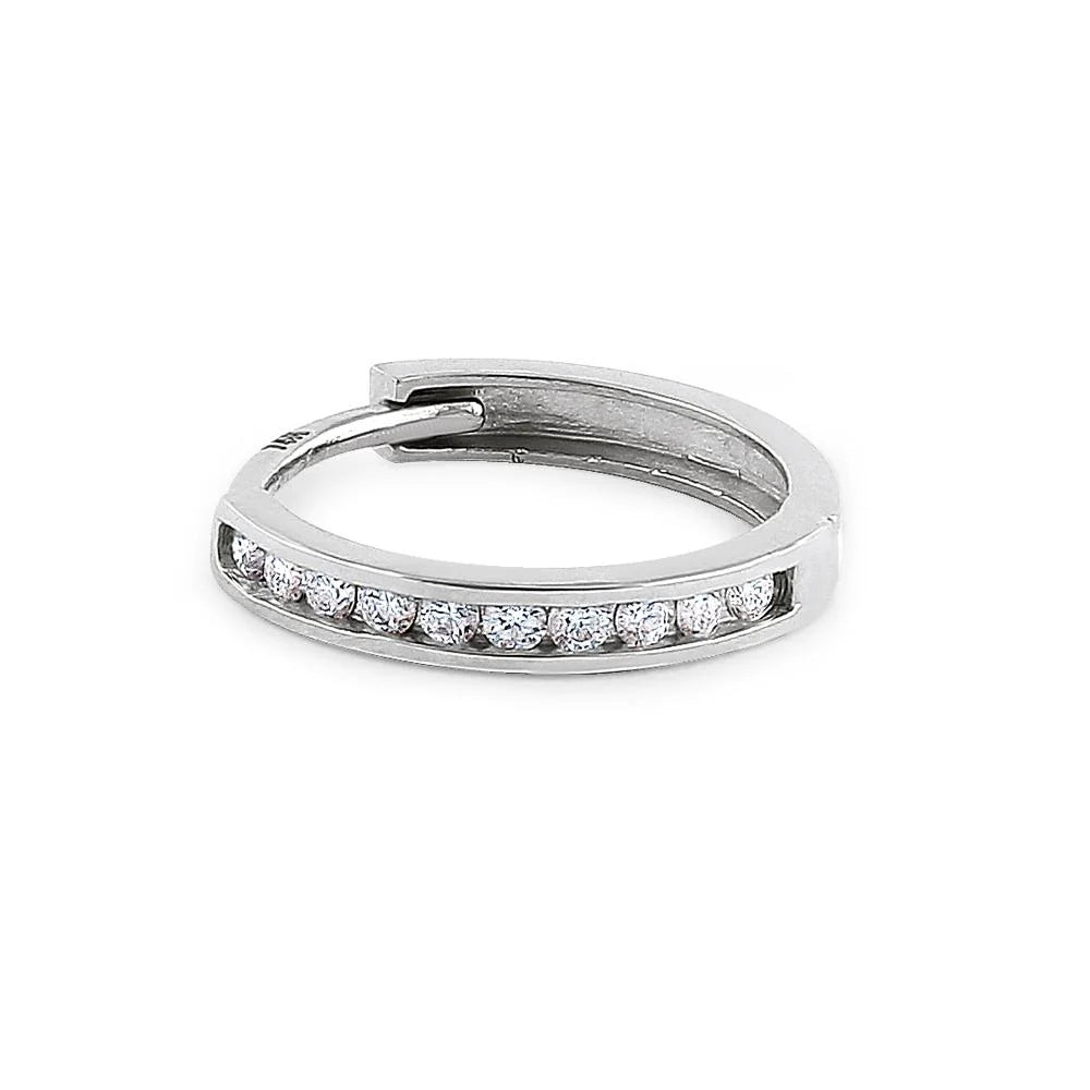 14K White Gold Small Diamond Hoop Earrings