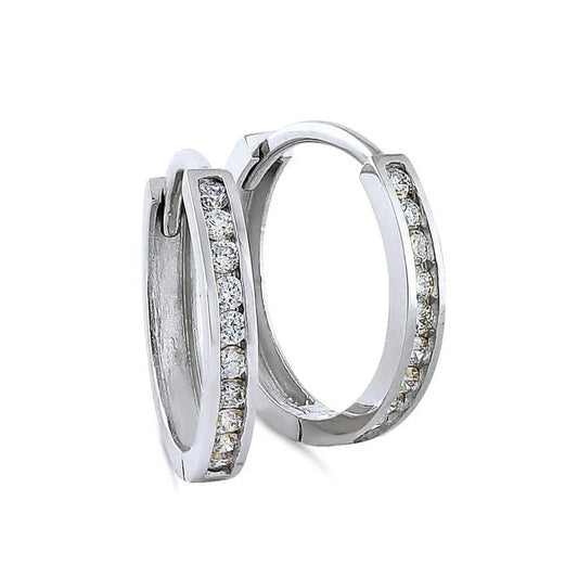 14K White Gold Small Diamond Hoop Earrings