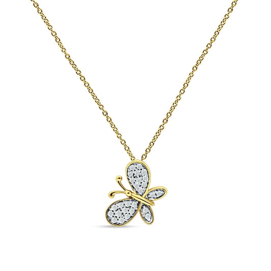 14K Yellow Gold Diamond Butterfly Fashion Necklace