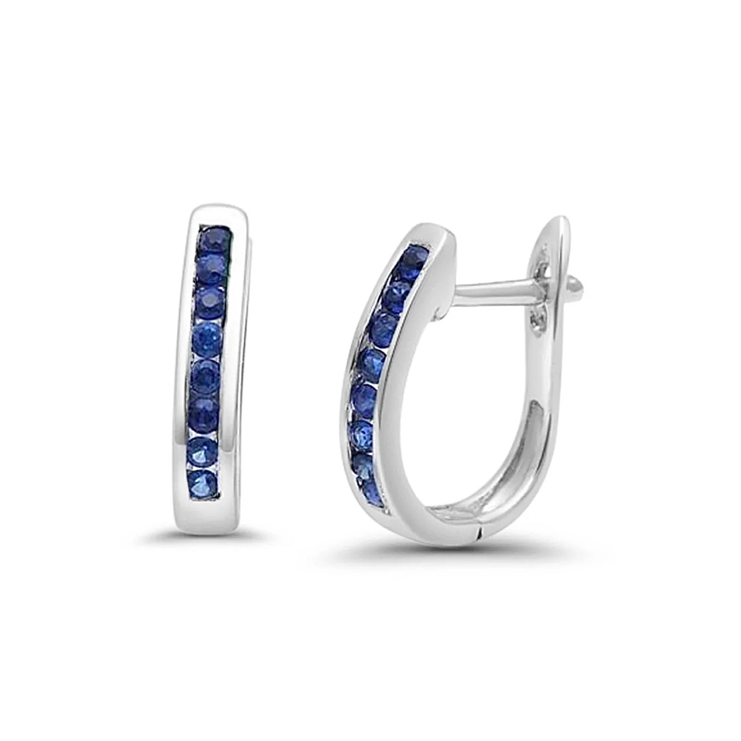 14K White Gold Sapphire Hoop Earrings