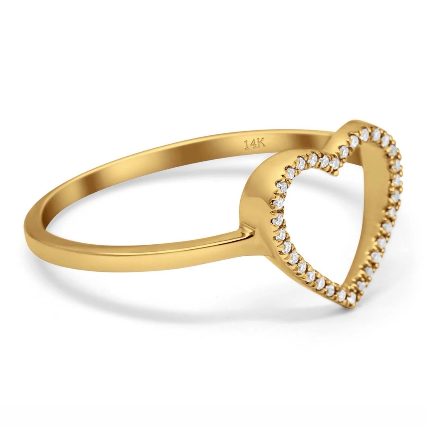 14K Yellow Gold Open Diamond Heart Fashion Ring