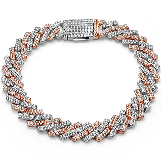 14K White and Rose Gold Diamond Cuban Bracelet