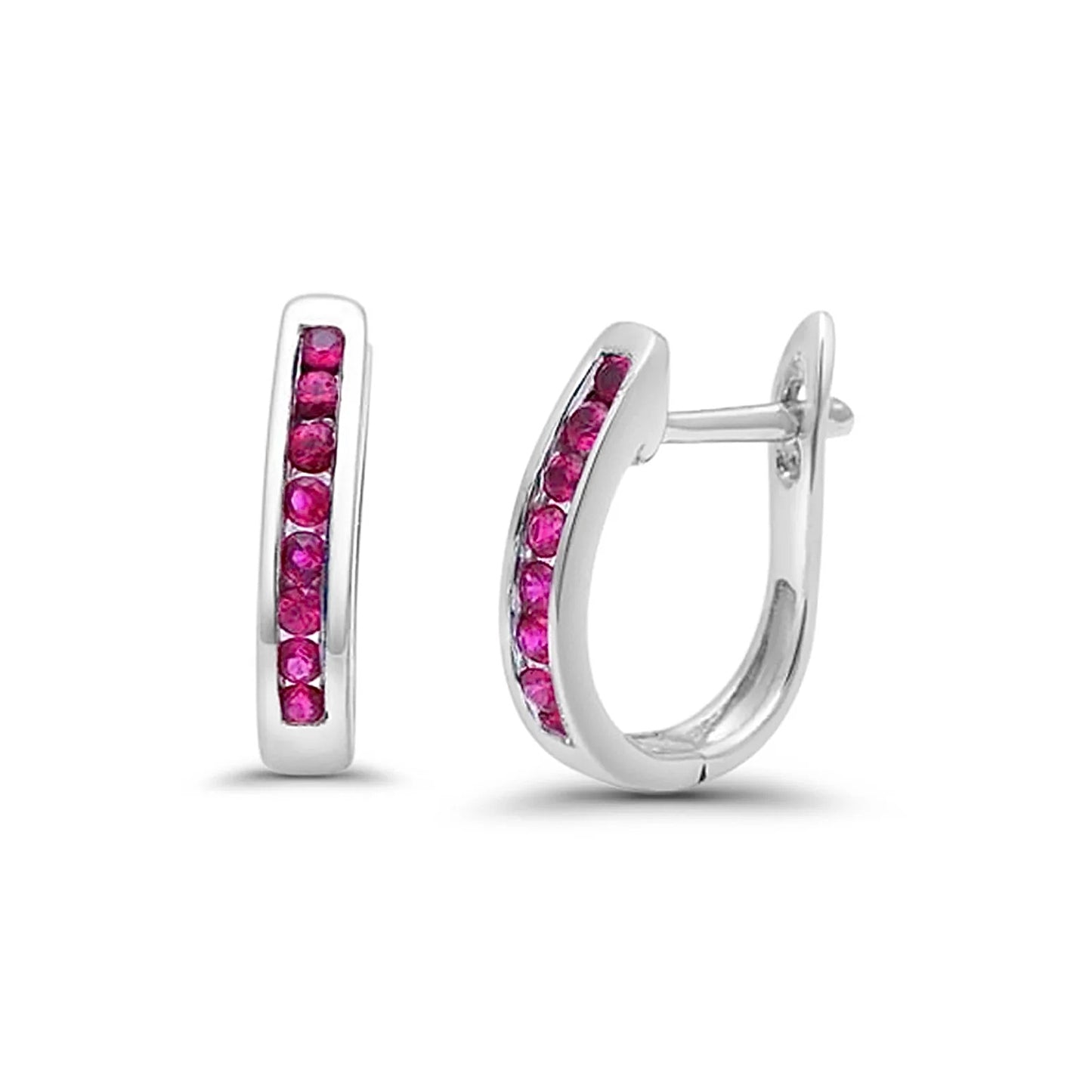 14K White Gold Ruby Hoop Earrings