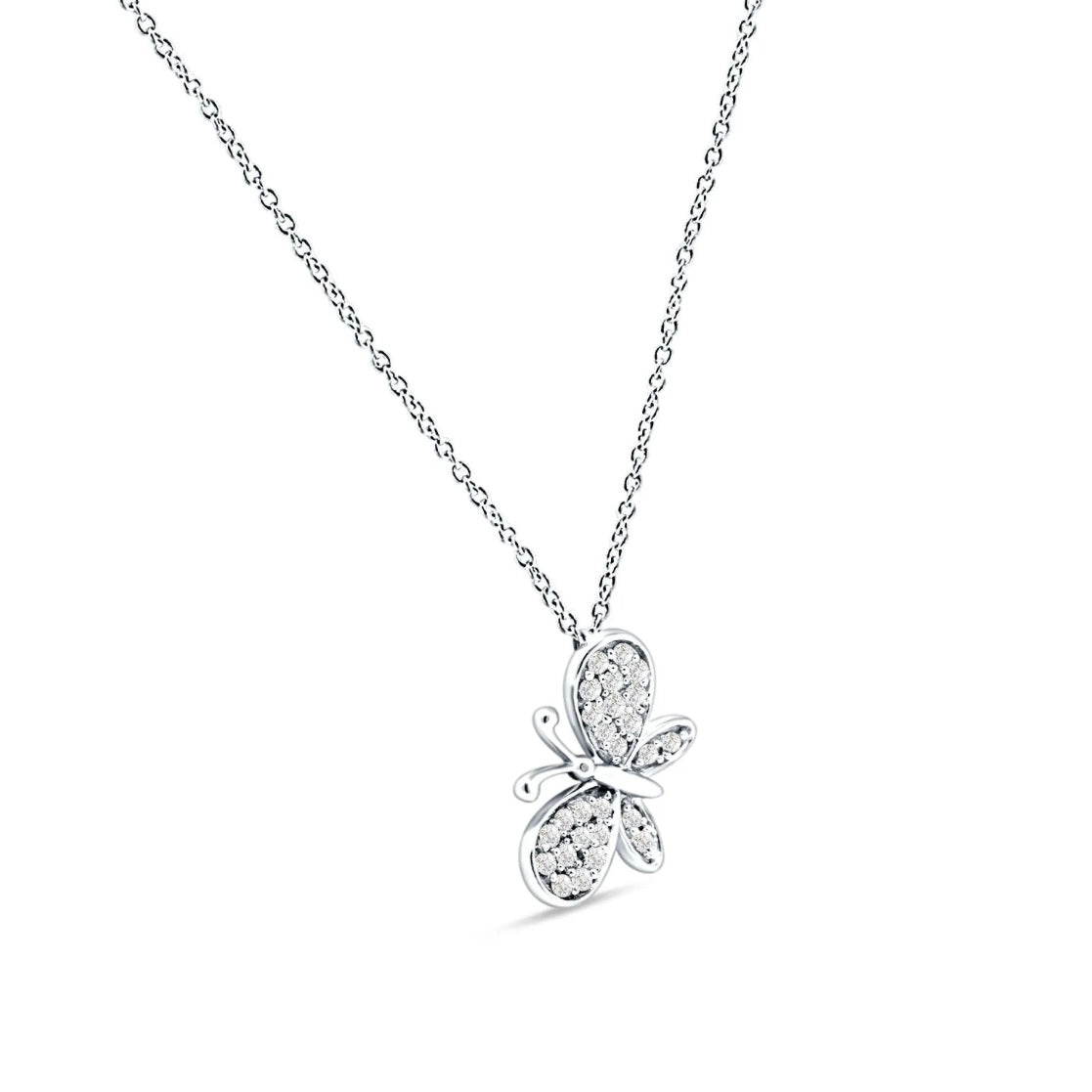 14K White Gold Diamond Butterfly Fashion Necklace