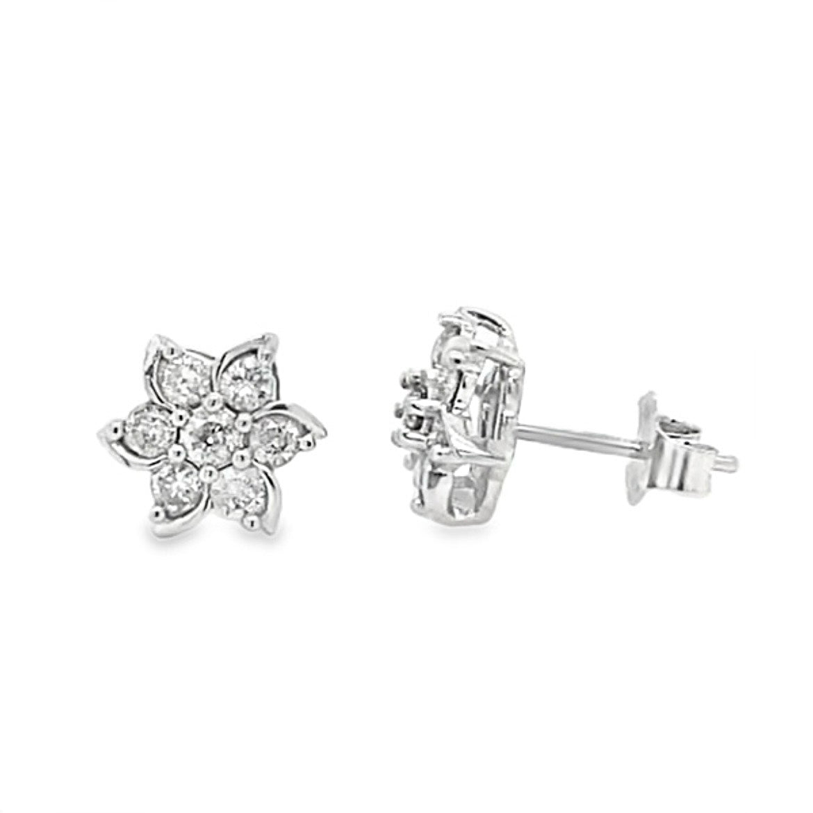 10K White Gold Flower Diamond Fashion Earrings