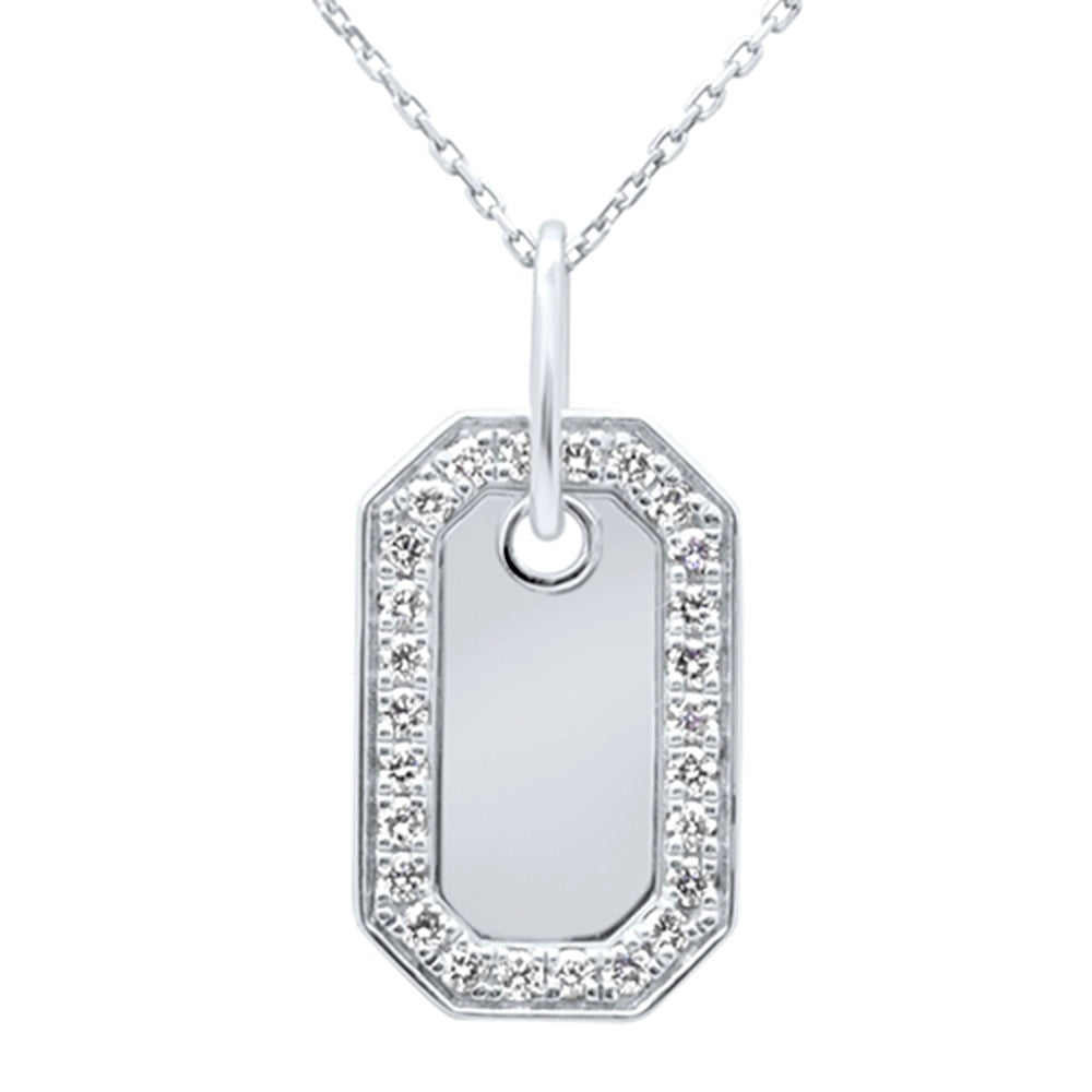 14K White Gold Diamond Name Dog Tag Pendant Necklace