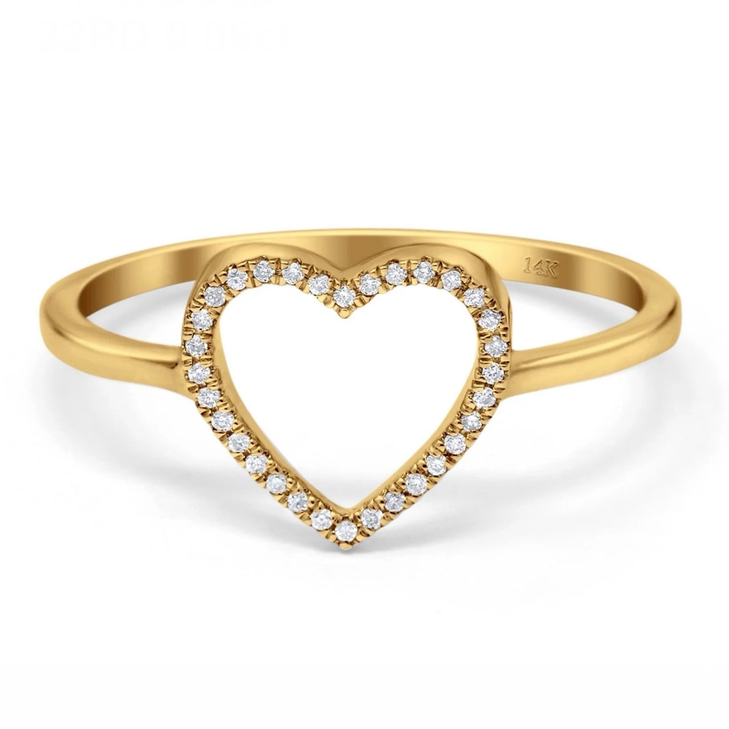 14K Yellow Gold Open Diamond Heart Fashion Ring