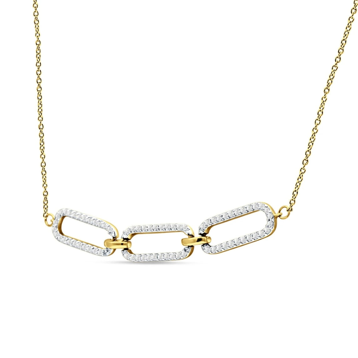 14K Yellow Gold Diamond Paperclip Fashion Necklace