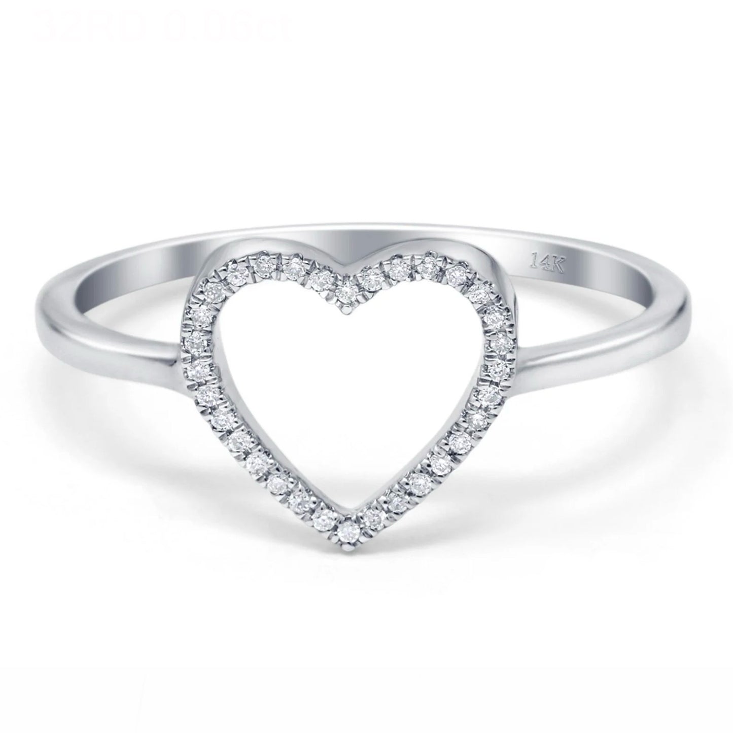 14K White Gold Open Diamond Heart Fashion Ring