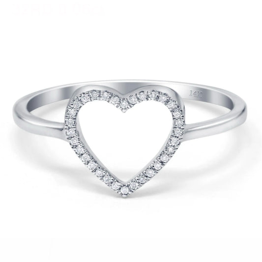 14K White Gold Open Diamond Heart Fashion Ring