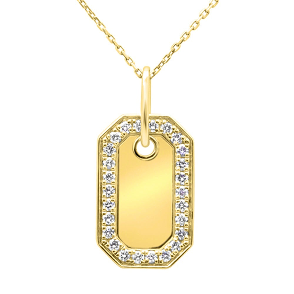 14K Yellow Gold Diamond Name Dog Tag Pendant Necklace