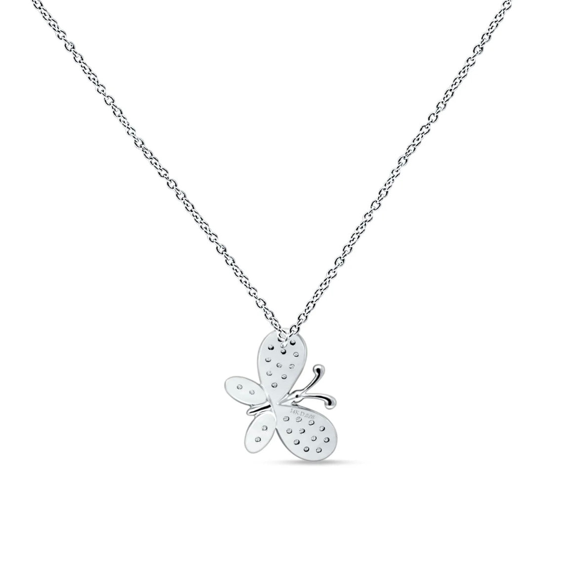 14K White Gold Diamond Butterfly Fashion Necklace