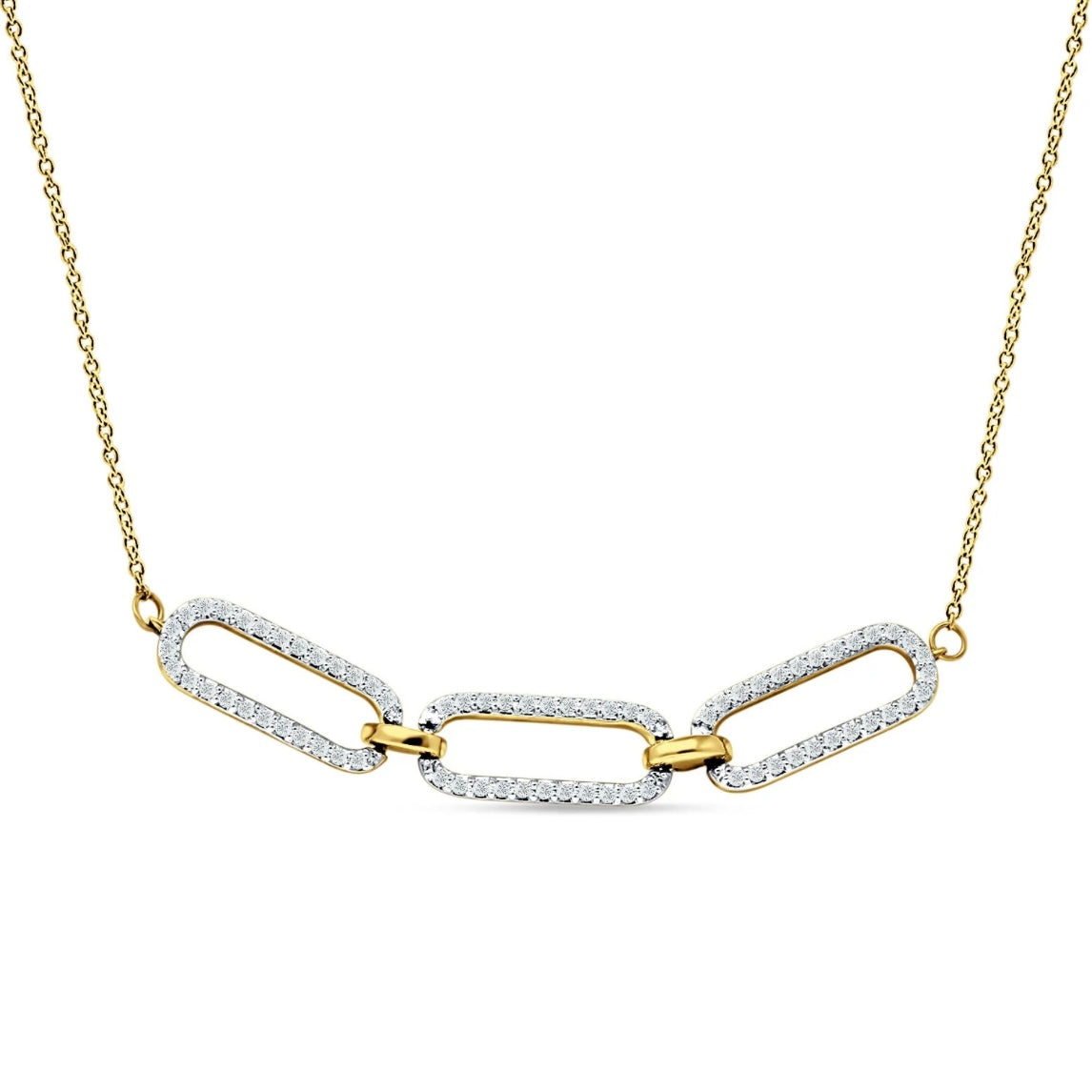 14K Yellow Gold Diamond Paperclip Fashion Necklace