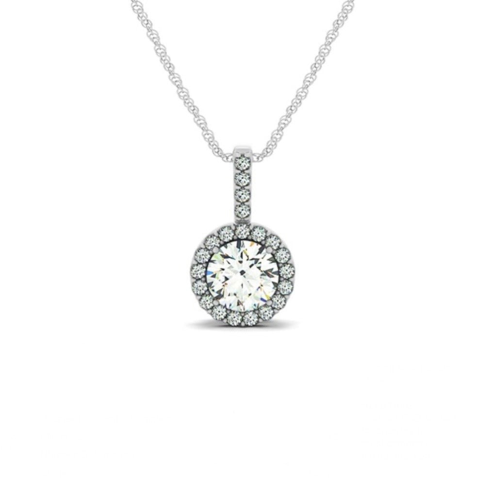 0.63 Cttw. 14K White Gold Pave Halo Diamond Pendant Necklace