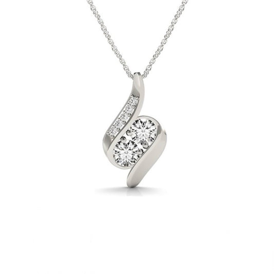 0.74 Cttw. 14K White Gold Two Stone Diamond Fancy Curve Pendant Necklace