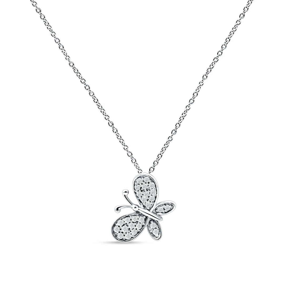 14K White Gold Diamond Butterfly Fashion Necklace