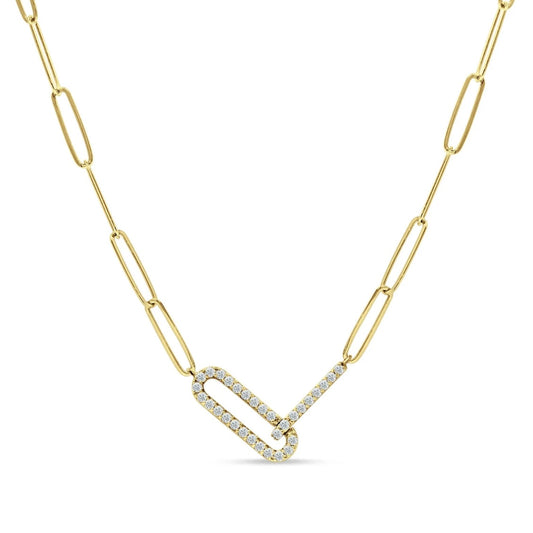 14K Yellow Gold Diamond Paperclip Fashion Necklace