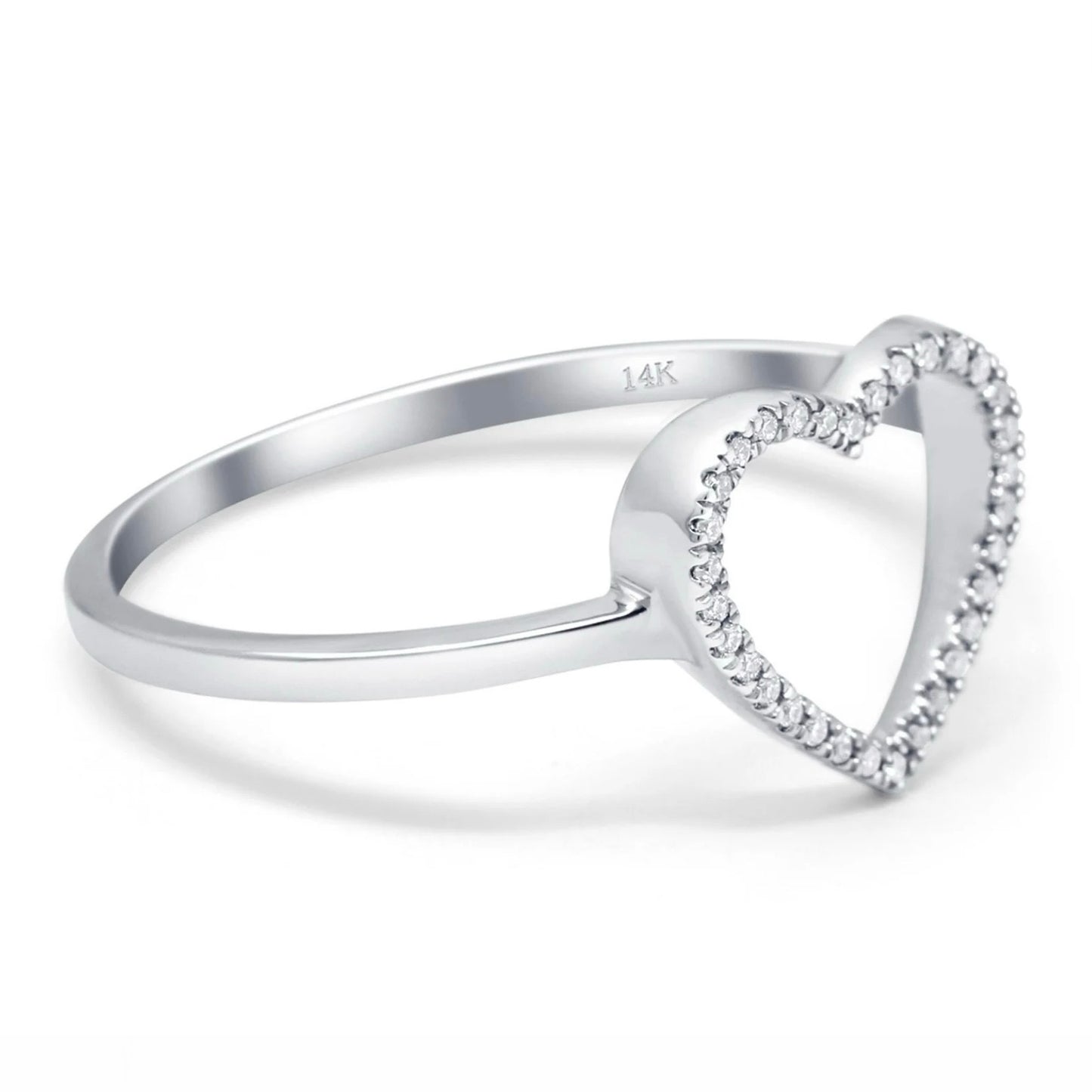 14K White Gold Open Diamond Heart Fashion Ring