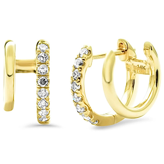 14K Yellow Gold Diamond Double Hoop Earrings