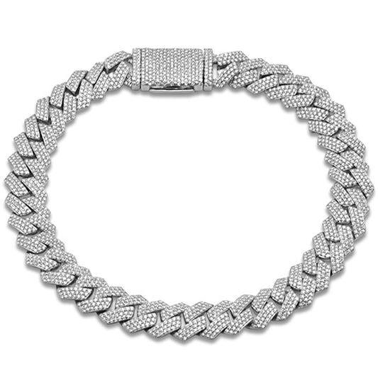 14K White Gold Diamond Cuban Bracelet