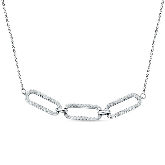 14K White Gold Diamond Paperclip Fashion Necklace