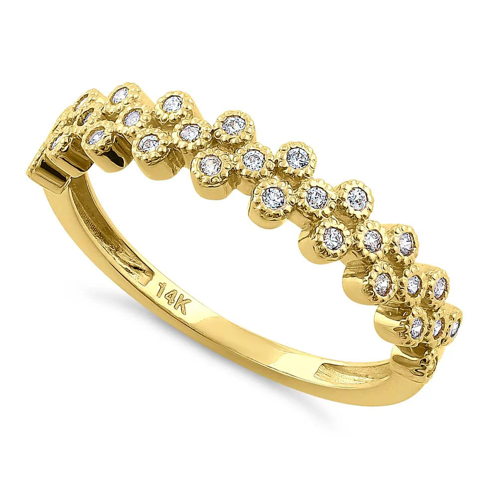 14K Yellow Gold Cluster Bubble Diamond Wedding Ring