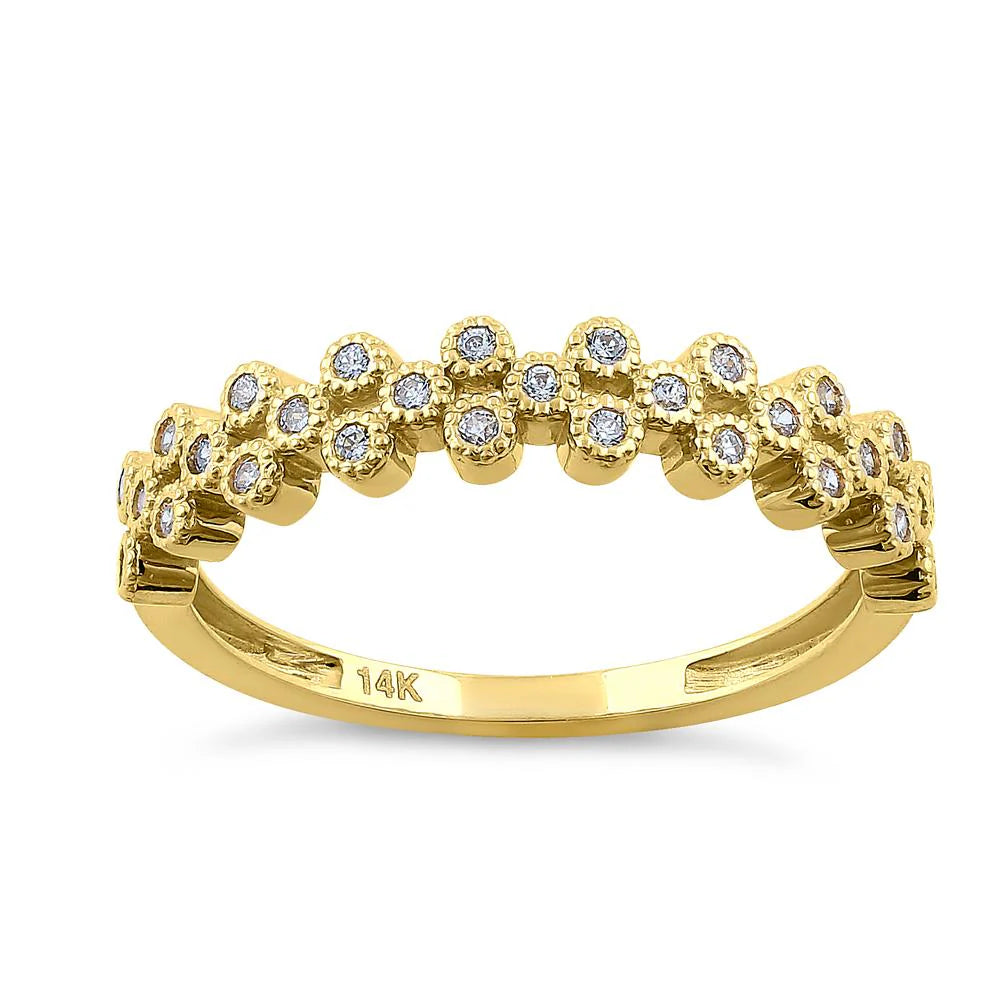 14K Yellow Gold Cluster Bubble Diamond Wedding Ring