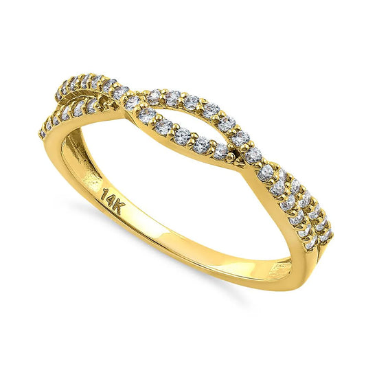 14K Yellow Gold Crisscross Diamond Wedding Ring