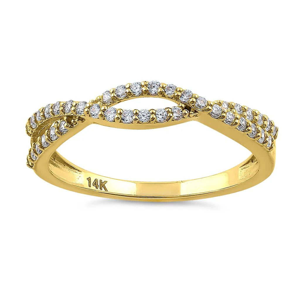 14K Yellow Gold Crisscross Diamond Wedding Ring