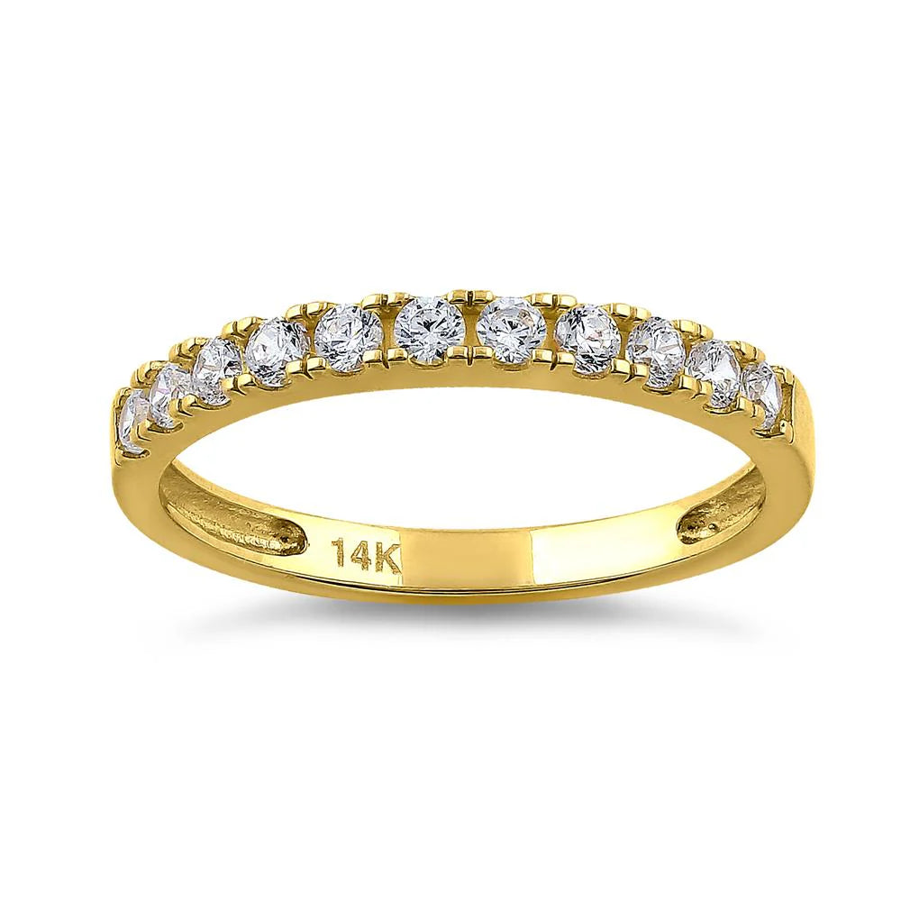 14K Yellow Gold Classic Single Row Diamond Wedding Ring