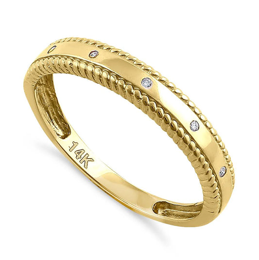 14K Yellow Gold Edged Double Rope Diamond Wedding Ring