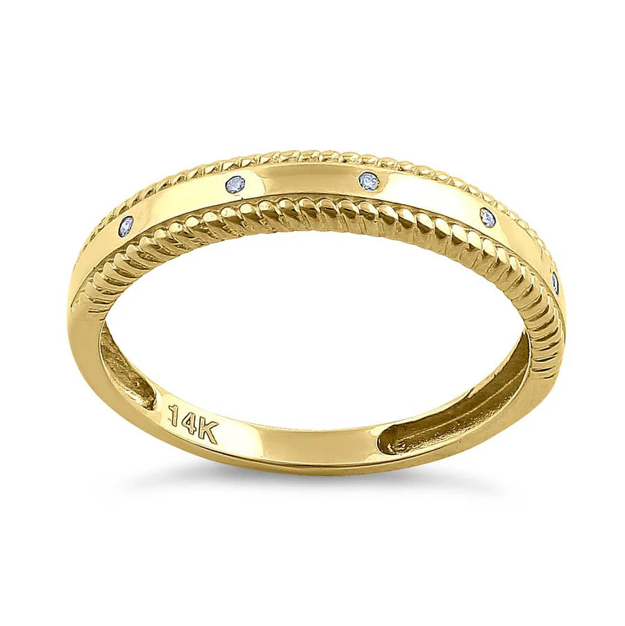 14K Yellow Gold Edged Double Rope Diamond Wedding Ring