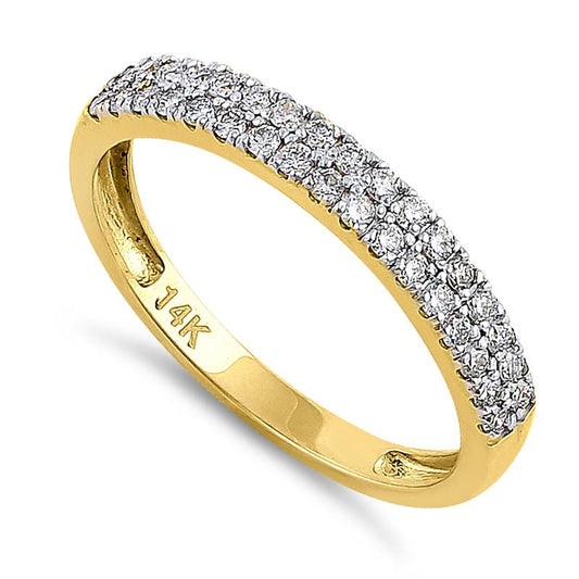 14K Yellow Gold Double Row Diamond Wedding Ring