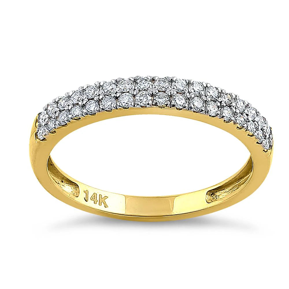 14K Yellow Gold Double Row Diamond Wedding Ring