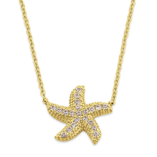 14K Yellow Gold Diamond Starfish Pendant Necklace