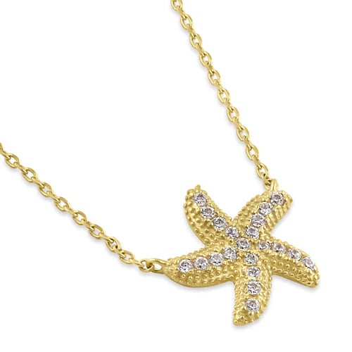 14K Yellow Gold Diamond Starfish Pendant Necklace