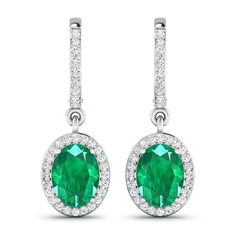 14K White Gold Emerald and Diamond Earrings