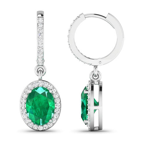 14K White Gold Emerald and Diamond Earrings