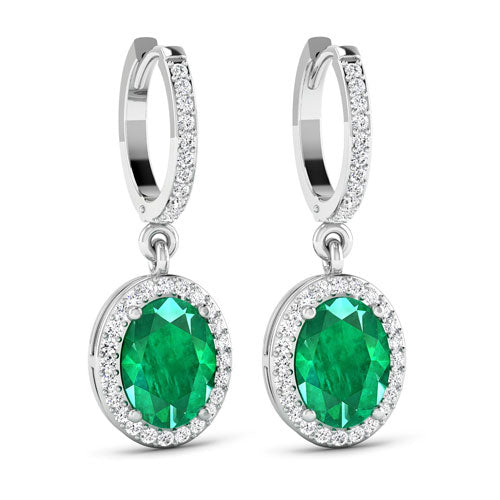 14K White Gold Emerald and Diamond Earrings