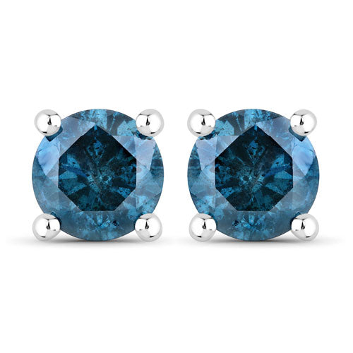 14K White Gold Blue Diamond Stud Earrings