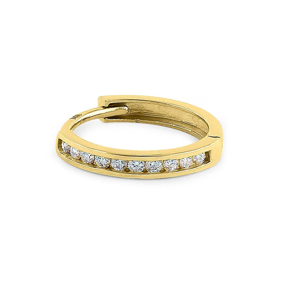 14K Yellow Gold Small Diamond Hoop Earrings