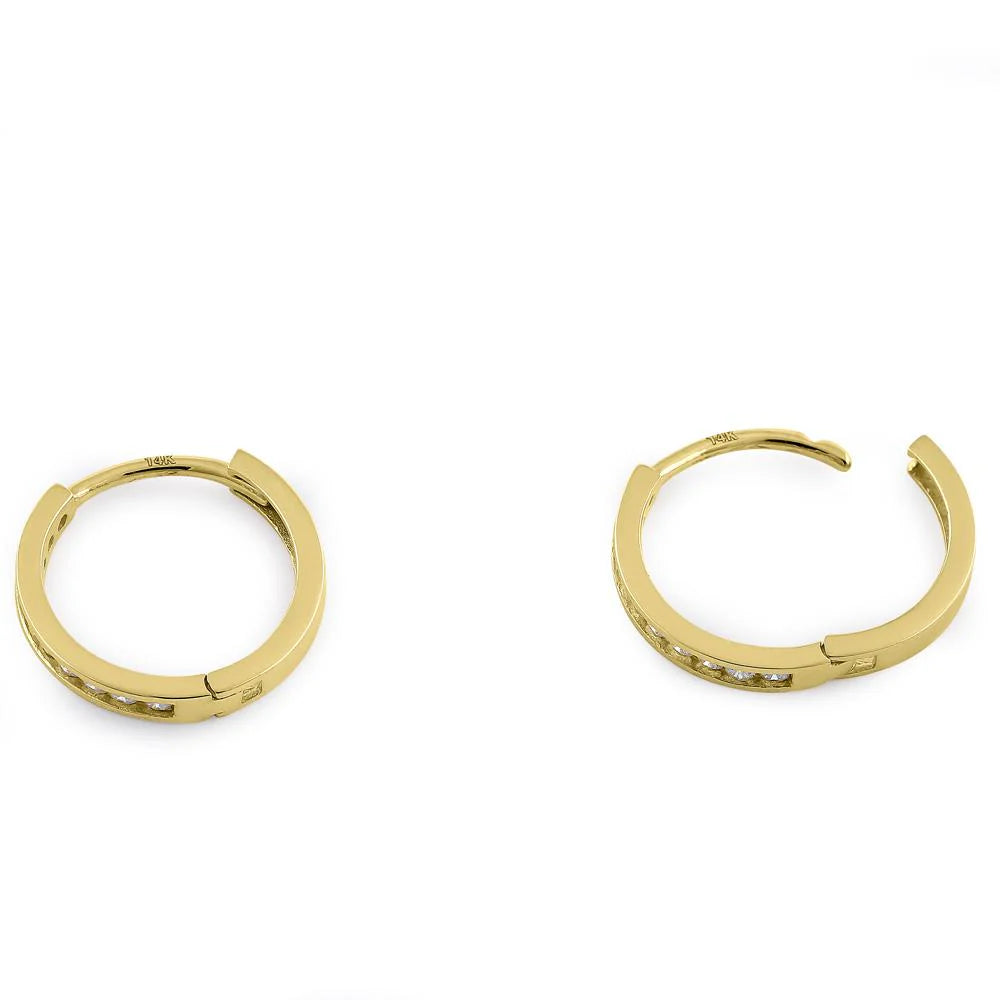 14K Yellow Gold Small Diamond Hoop Earrings