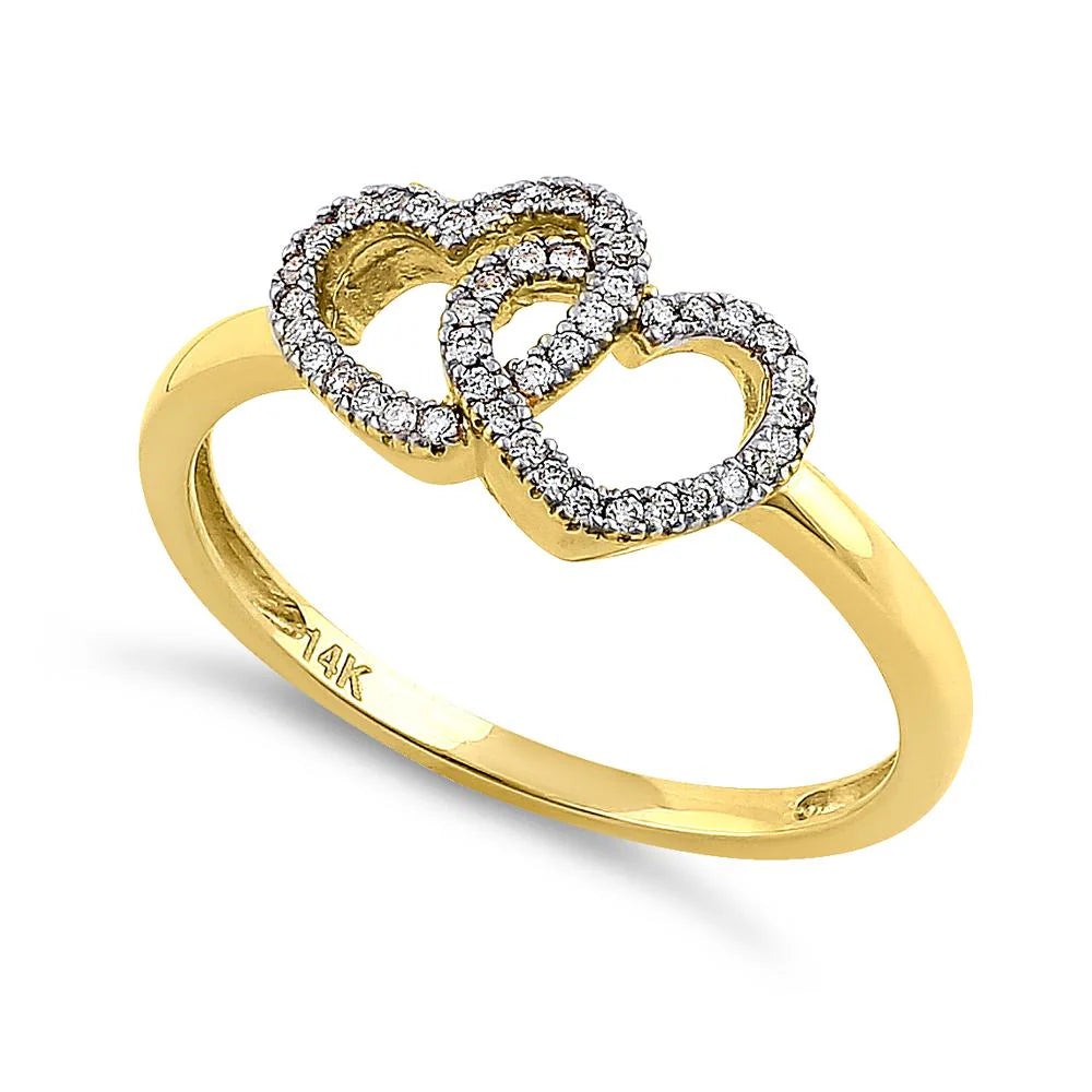 14K Yellow Gold Double Diamond Heart Fashion Ring