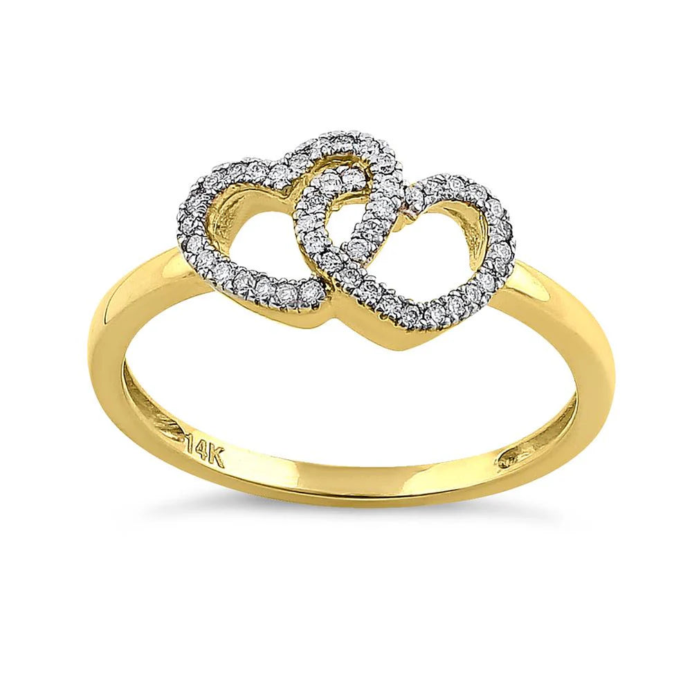 14K Yellow Gold Double Diamond Heart Fashion Ring