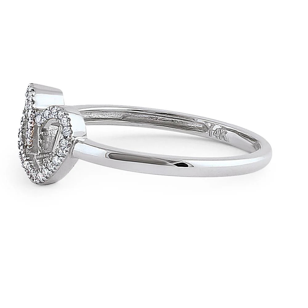 14K White Gold Double Diamond Heart Fashion Ring