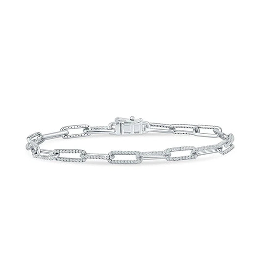 14K White Gold Paperclip Diamond Bracelet