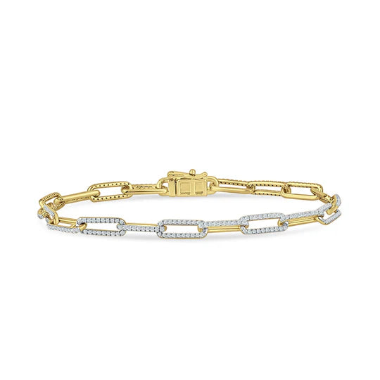 14K Yellow Gold Paperclip Diamond Bracelet