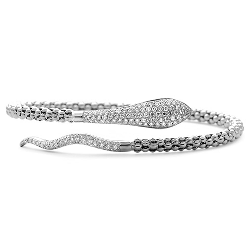 14K White Gold Diamond Snake Bangle Bracelet