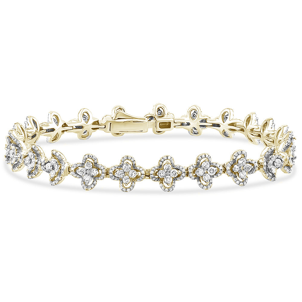 14K Yellow Gold Diamond Flower Bracelet